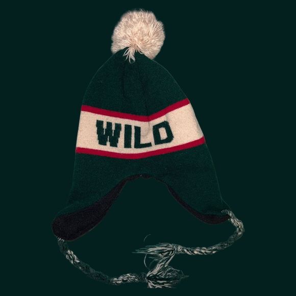 Youth MN Wild Hockey Green/Tan Fleece Ear Flap Hat - Picture 3 of 3